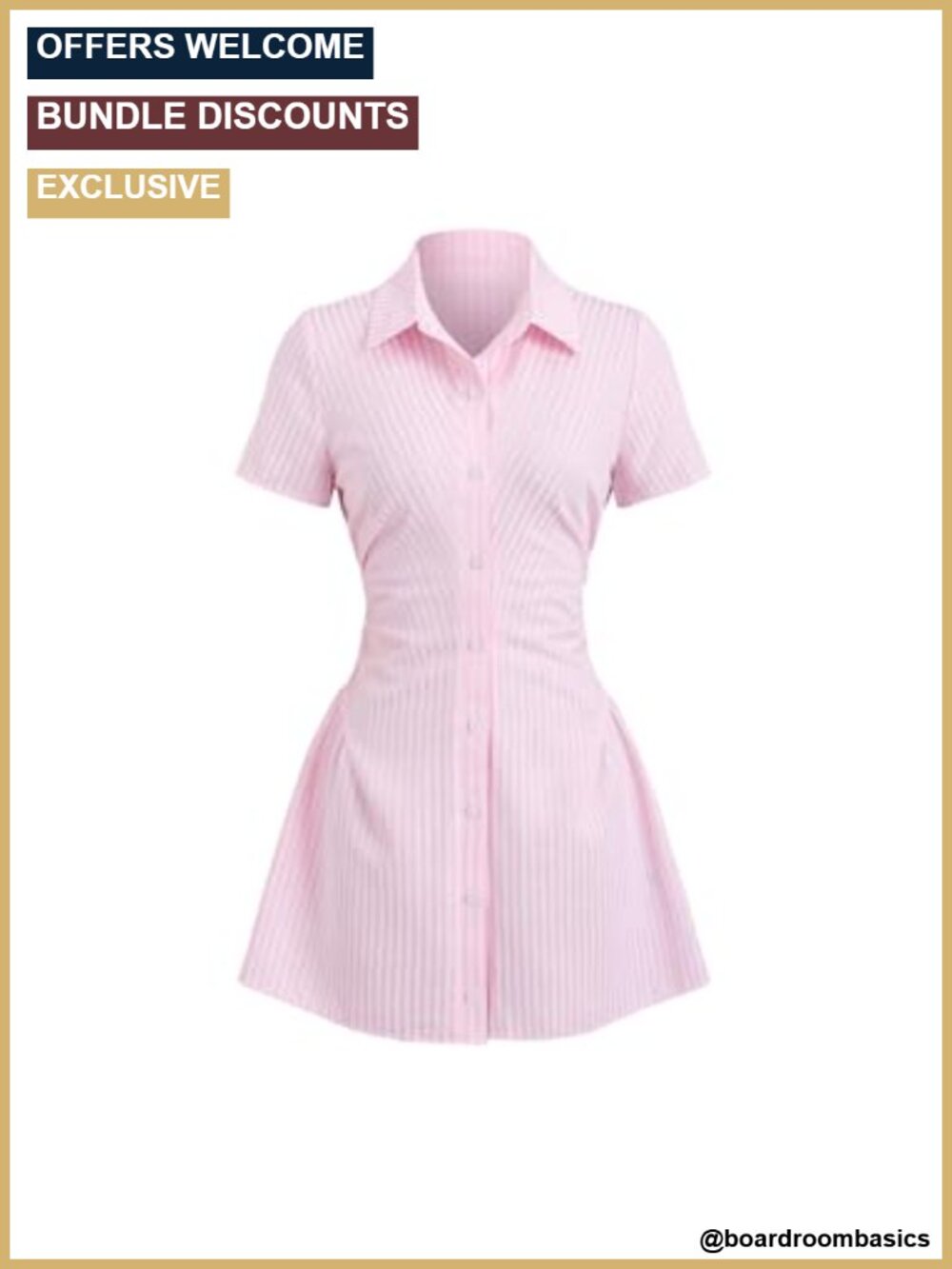 Striped Short Sleeve Collared Shirt Dress - Fit & Flare Casual